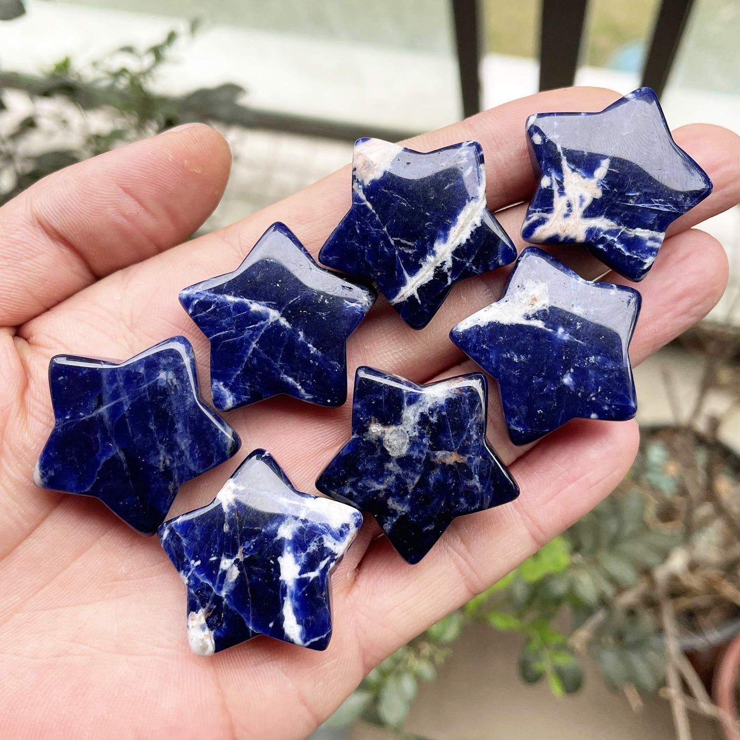 Fekuar Sodalite Crystal Star Chakra Stones for Reiki Healing Yoga Balance Meditation Polished Mini Pocket Palm Stone 1 Inch (30mm)