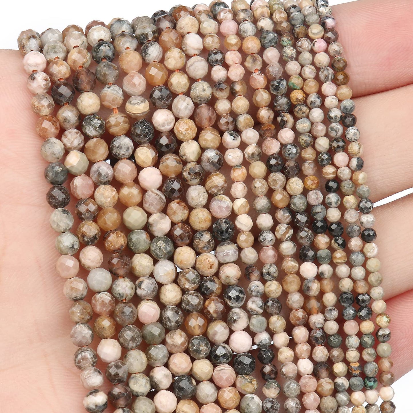 Song Xi 180pcs 2mm Natural Black Stripe Rhodochrosite Gemstone Beads Faceted Round Loose Stone Beads for Jewelry Making (1 Strand)