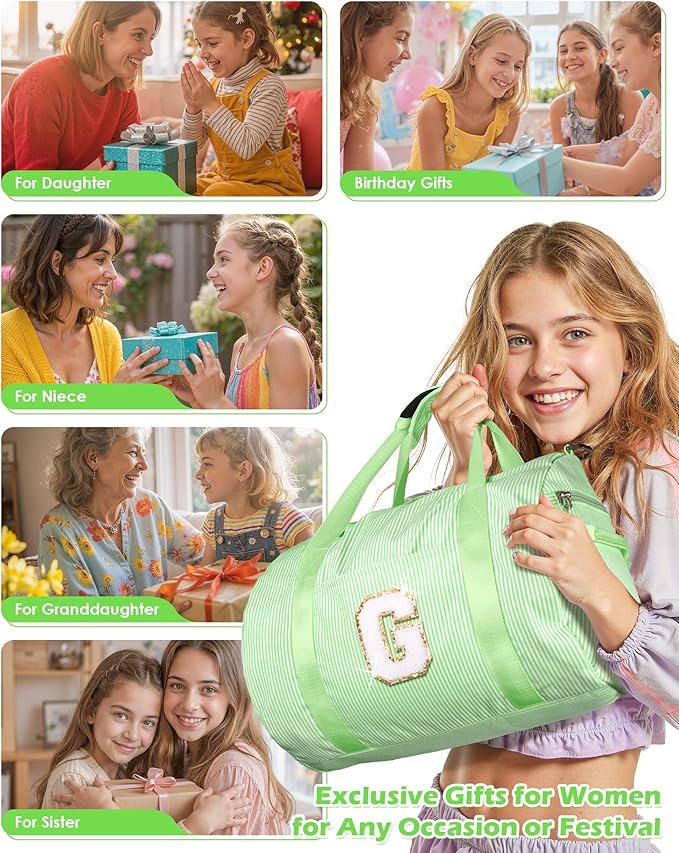 Birthday Gift for 6 Year Old Girls, Girl Gym Bag, Kids Monogram Overnight Duffel Bags with Shoe Compartment, Personalized Travel Bag with Makeup Pouch, Ballet Recital Gifts (Letter A)