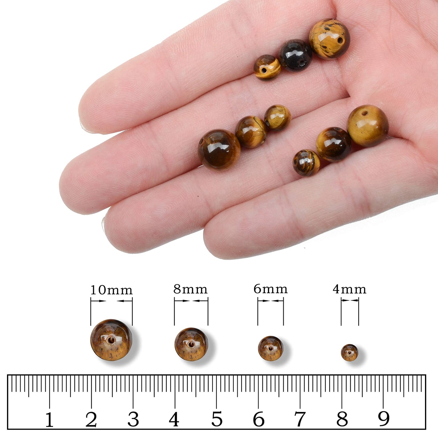 AD Beads Natural Gemstone Round Loose Beads 15" for Bracelet Necklace Earrings Jwelery Making Crafts DIY (10mm, Yellow Tiger Eye)