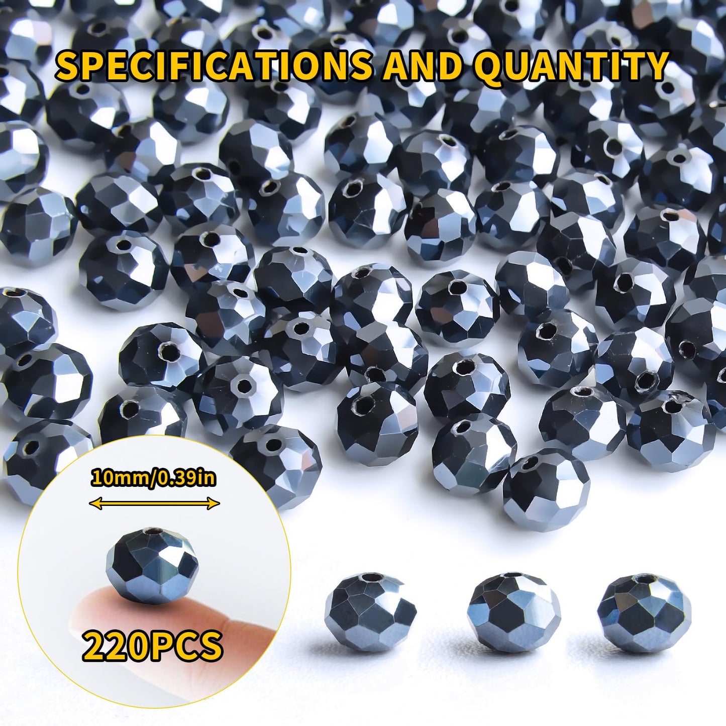 Laopottbeads 220Pcs 10mm Crystal Glass Beads for Jewelry Making Beads for Bracelets Necklace Pendants Making Supplies(Navy Blue)