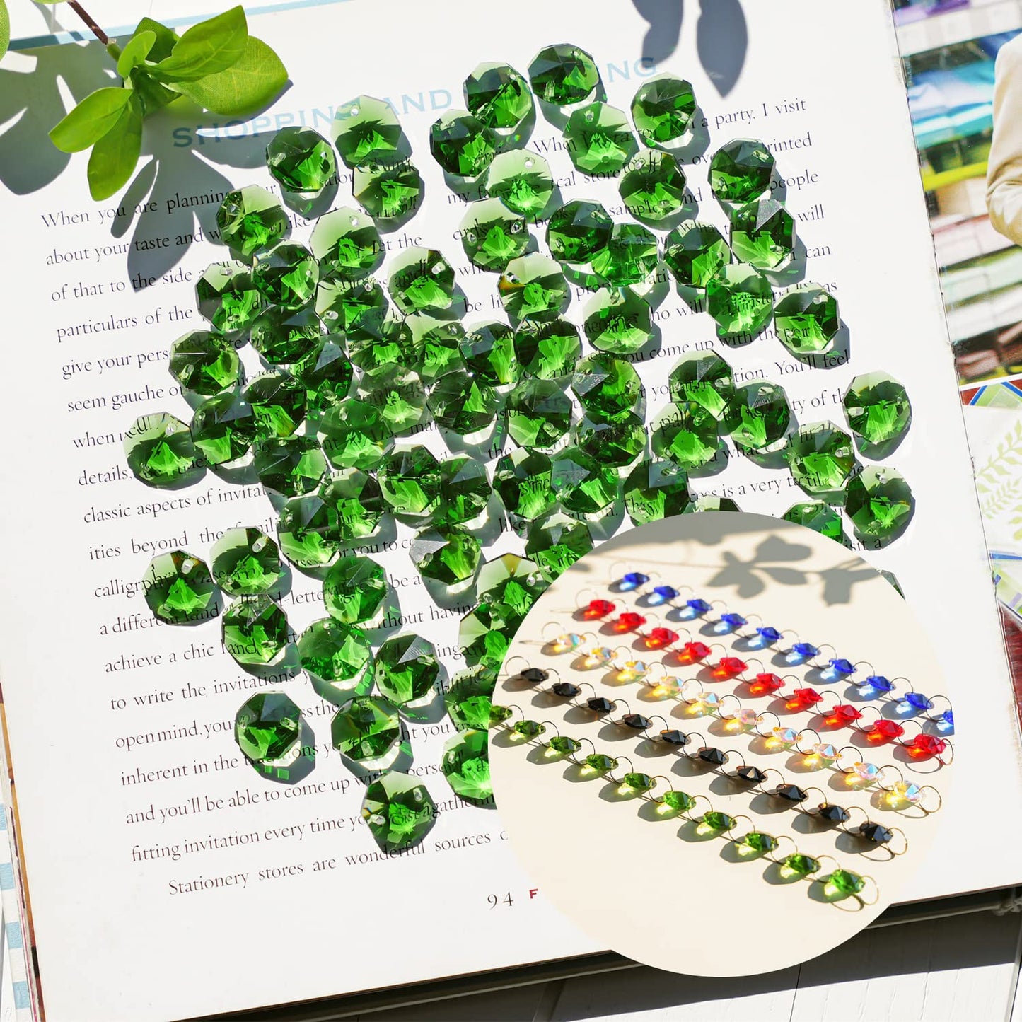 14mm 100pcs Crystal Suncatcher Octagon Beads Prisms, Ideal for Jewelry Making, Chandelier Crystals DIY Parts, Chandelier Replacements,Arts Crafts(Green)