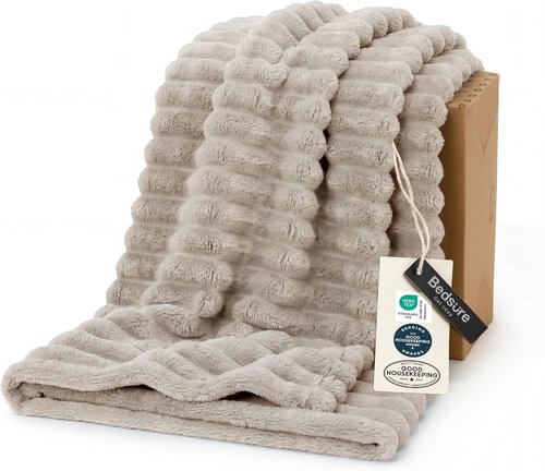 Bedsure GentleSoft Throw Blanket - Cozy Beige Fleece Blanket for Couch, 50x70 Inches