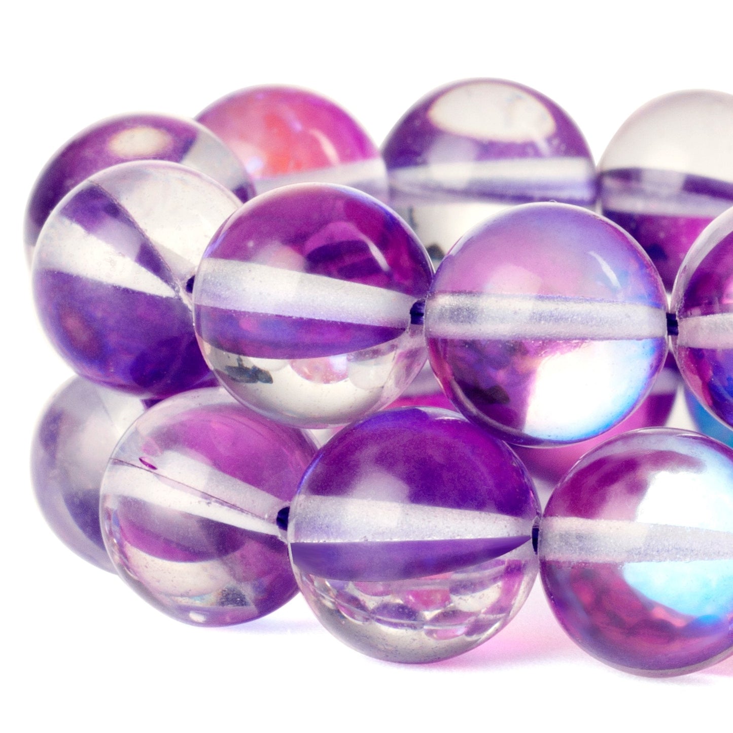 RUBYCA Round Moonstone Crystal Glass Beads Aura Iridescent for Jewelry Making (1 Strand, 12mm, Purple)