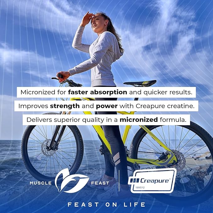 Muscle Feast Creapure - Micronized Creatine Monohydrate Powder | Premium Pre-Workout or Post-Workout | Flavored Creatine for Women & Men | Easy to Mix, Gluten-Free, Safe and Pure, (Orange, 250g)
