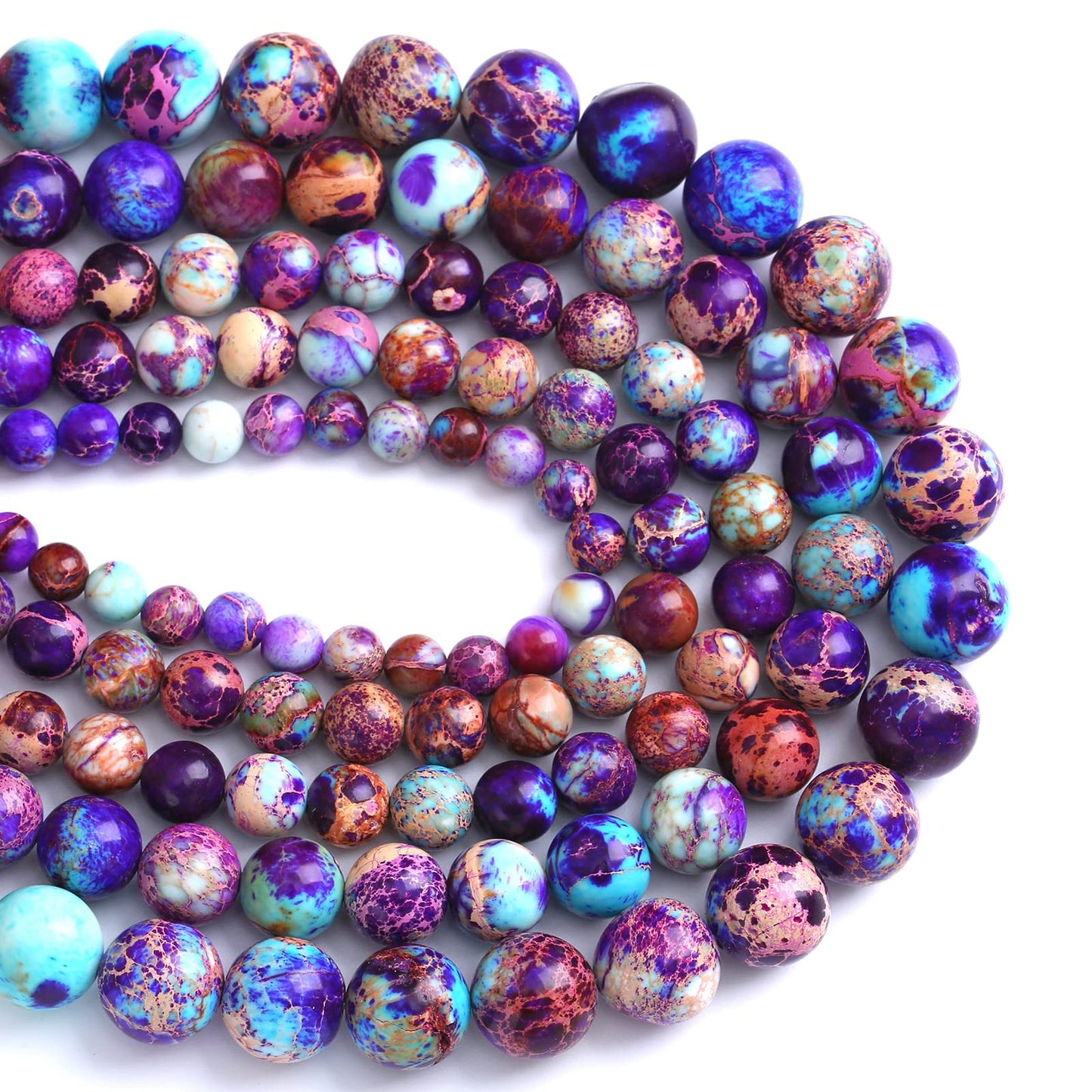 10MM 36PCS Natural Stone Galaxy Purple Sea Sediment Imperial Jasper Loose Beads for Jewelry Making DIY Bracelet Necklace