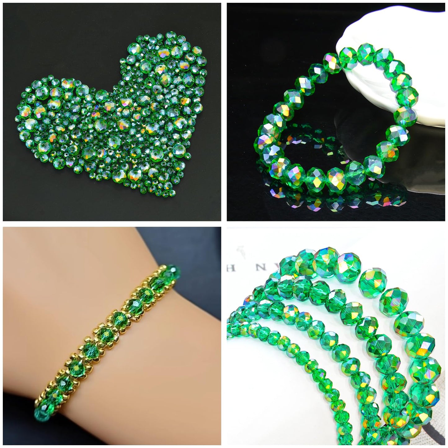 Laopottbeads 1200Pcs 4mm Crystal Glass Beads for Jewelry Making Beads for Bracelets Necklace Pendants Making Supplies(Malachite Green)