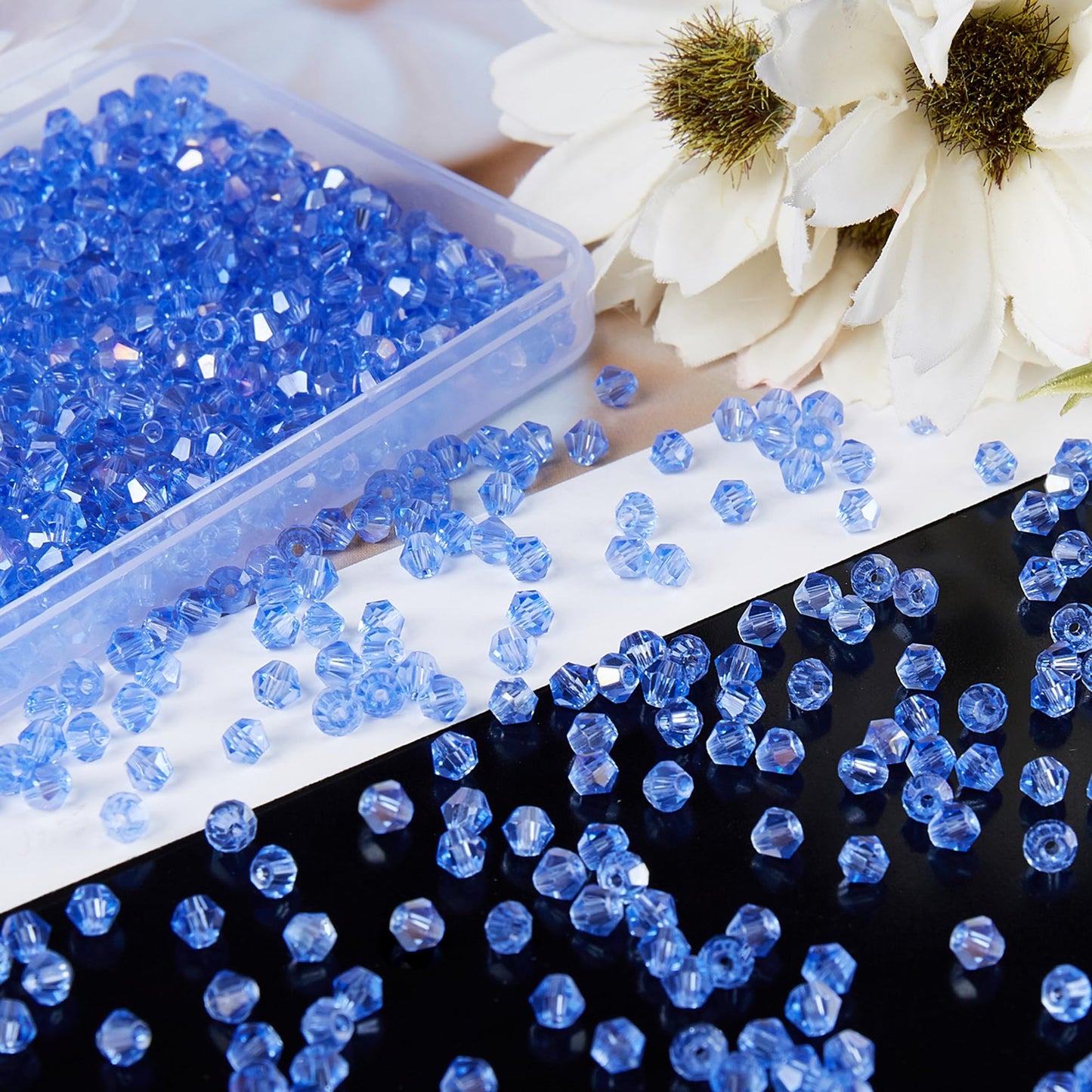 Laopottbeads 1100PCS 4mm Bicone Crystal Glass Beads for Jewelry Making, Sparkling Mini Beads for Suncatchers, DIY Bracelets & Craft Projects(Light Blue)