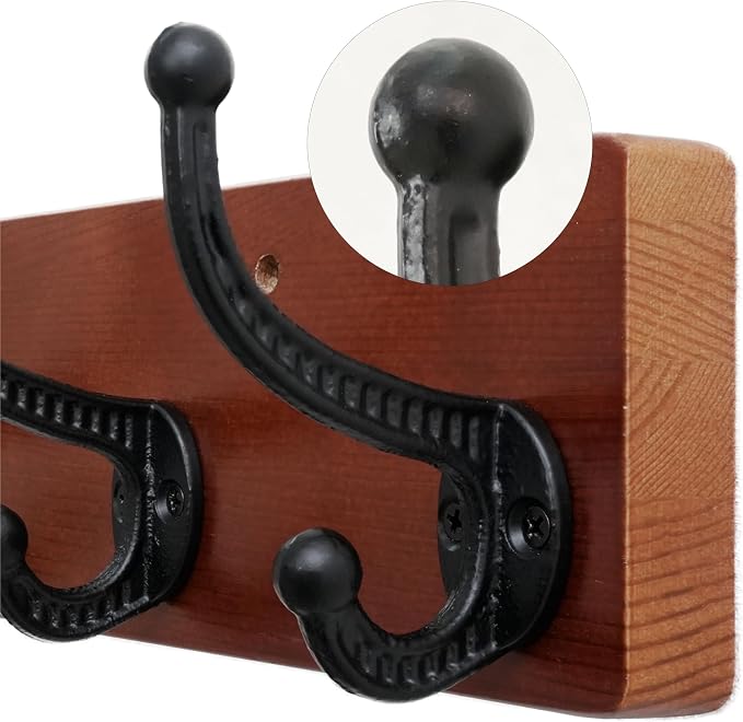 WEBI Rustic Coat Rack Wall Mount,30" Long 7 Cast Iron Coat Hooks Wall Mounted,Heavy Duty Wood Wall Coat Hanger Hooks for Hanging Coats,Jacket,Clothes,Backpack,Farmhouse,Cherry,2 Packs
