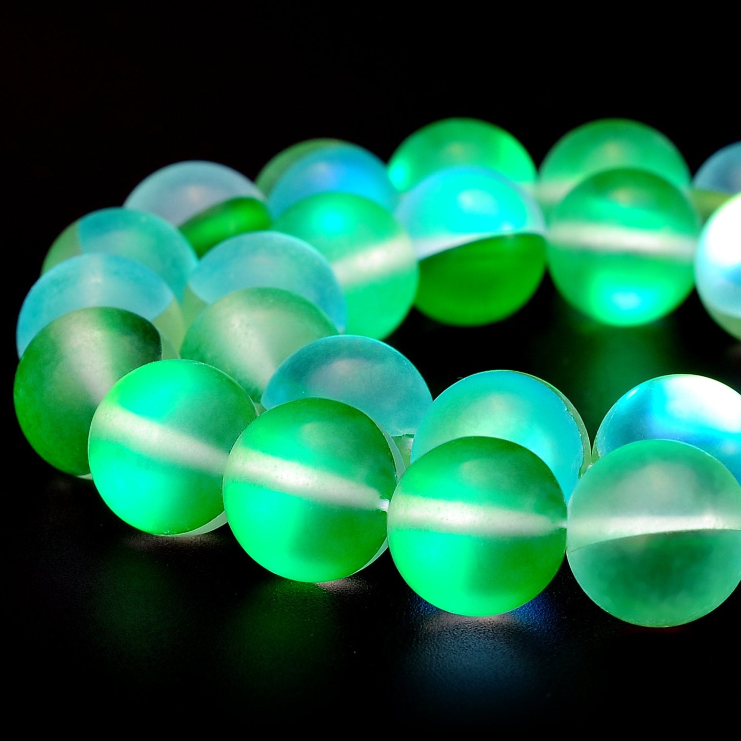 RUBYCA 12mm Round Moonstone Matte Crystal Glass Beads Aura for Jewelry Making Green, 1 Strand
