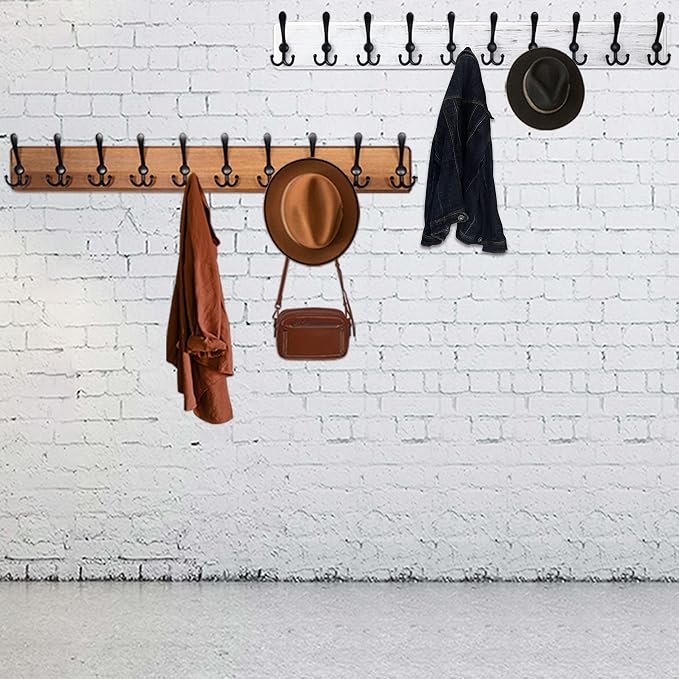 WEBI Coat Rack Wall Mount,38 9/16" Long,10 Hooks,Large Coat Hooks Wall Mounted,Coat Hanger Wall,Farmhouse Wood Hook Rack Rail,Triple Hooks for Hanging Coats,Clothes,Jacket,Black/White