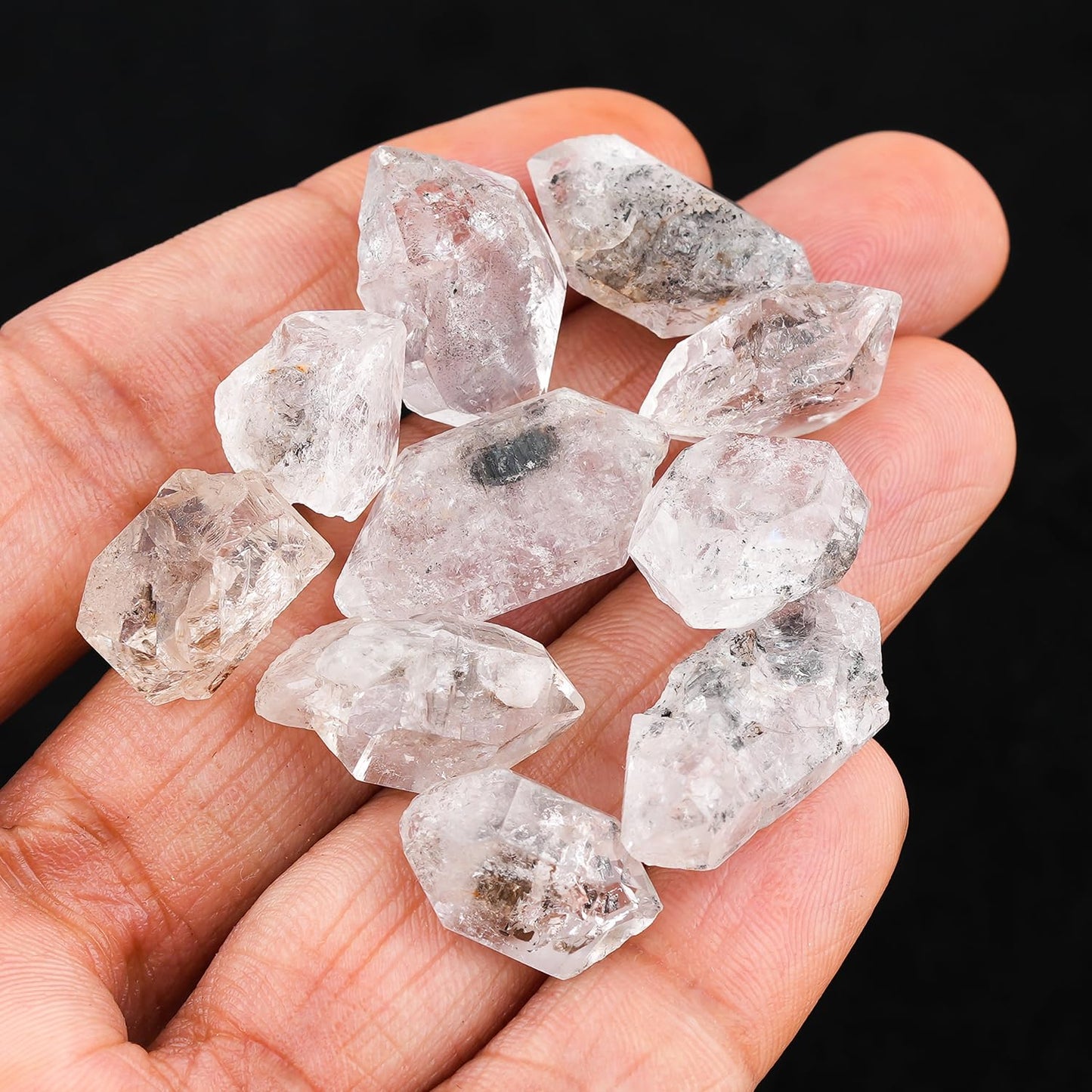 ColouredRocks (10 pcs. BLACK HERKIMER DIAMOND Crystals, Raw Stones, Rough Gemstones, Jewelry Making Supply, Cabbing, Polishing, Cutting, DIY, Crafts (80+ carats.) (12-16 mm.)