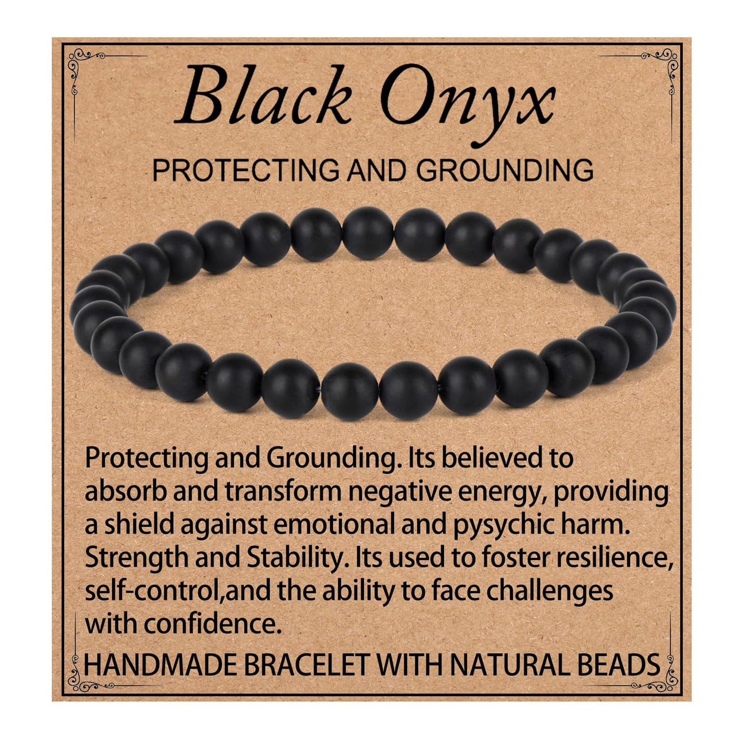 LPBeads Handmade Natural Gemstone Stretch Elastic 6mm Matte Black Onyx Bracelet Healing Crystal Round Stone Beads Jewelry Gifts for Women Men