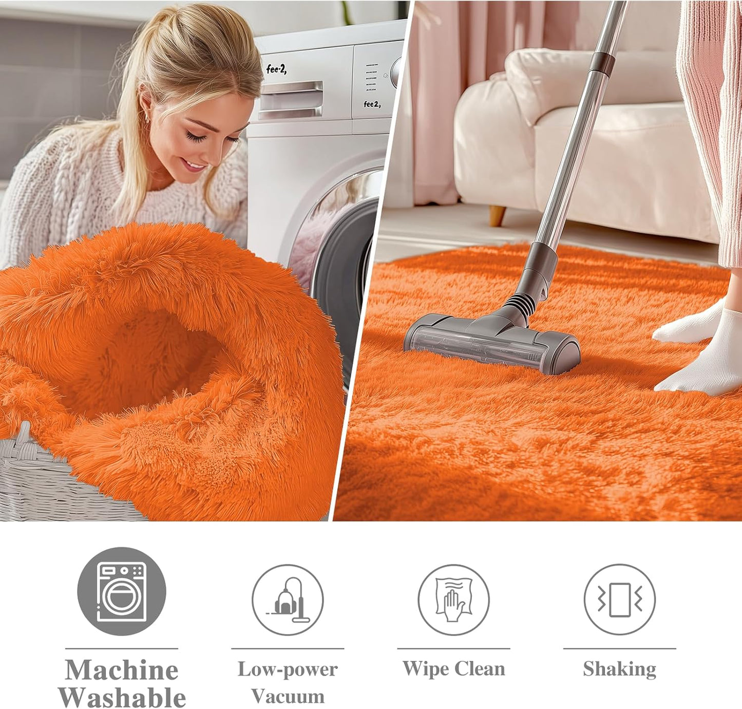 OLANLY Orange Round Rug - Soft & Fluffy Machine Washable 2 ft Circle Area Rug for Bedroom & Living Room