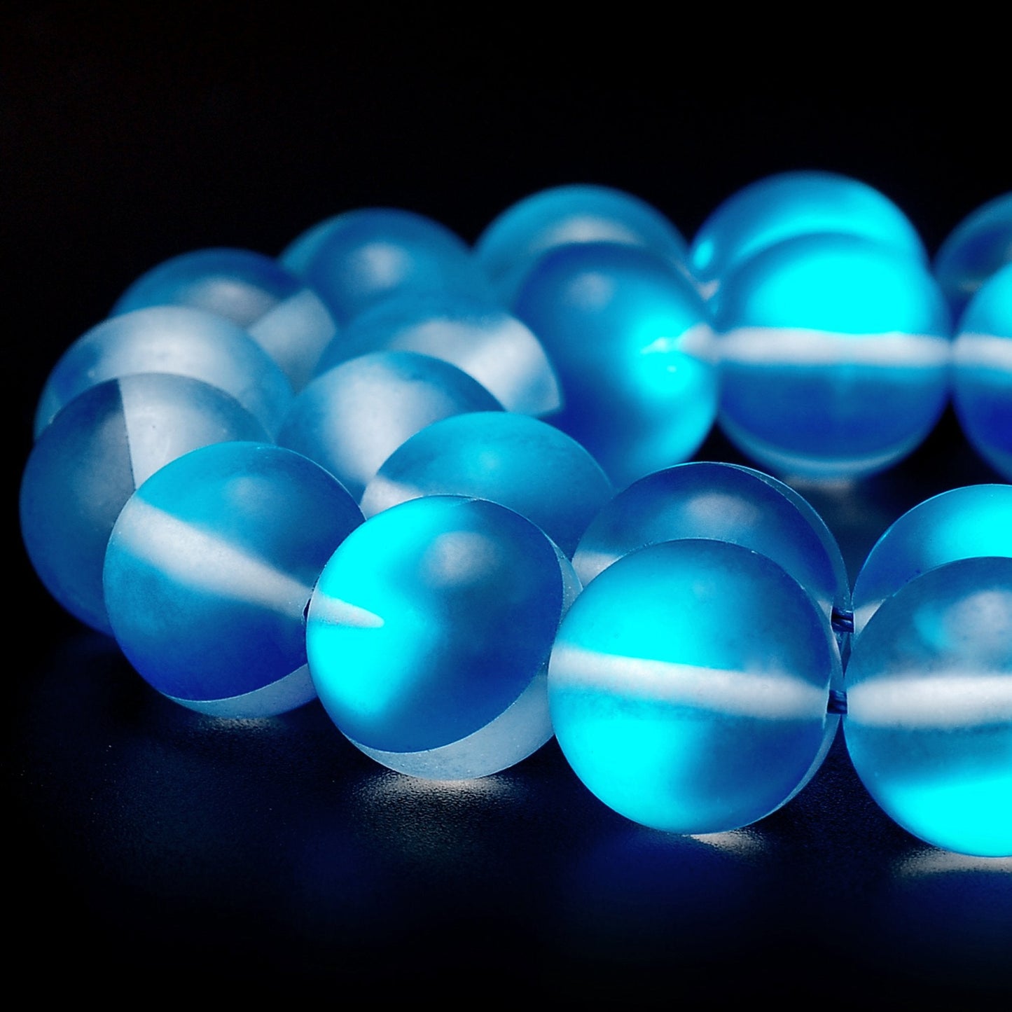 RUBYCA 10mm Round Moonstone Matte Crystal Glass Beads Aura for Jewelry Making Blue, 1 Strand