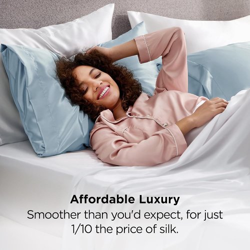Bedsure Satin Pillowcase Set of 2 - Celestial Blue Silky Pillow Cases for Hair & Skin | 20x36 Inches