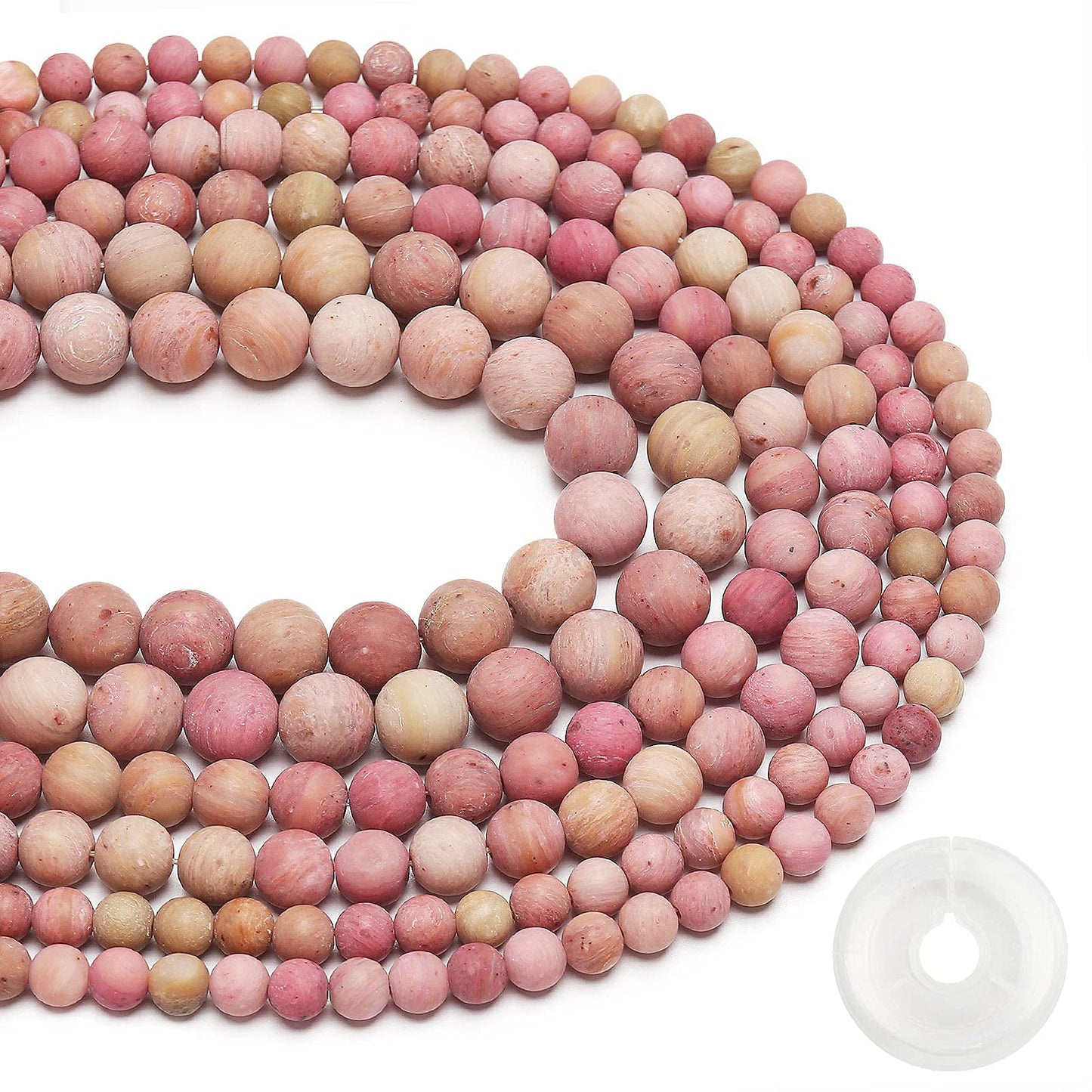 Natural Matte Rhodochrosite Beads, 6MM Round Frosted Unpolished Loose Gemstone Beads for Bracelet Necklace Jewelry Making, Energy Stone Healing Power with Stretch Beading Cord