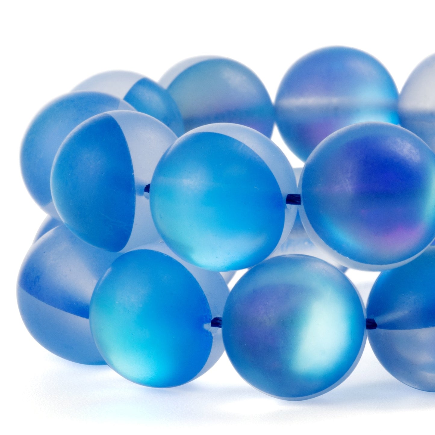 RUBYCA 12mm Round Moonstone Matte Crystal Glass Beads Aura for Jewelry Making Blue, 1 Strand