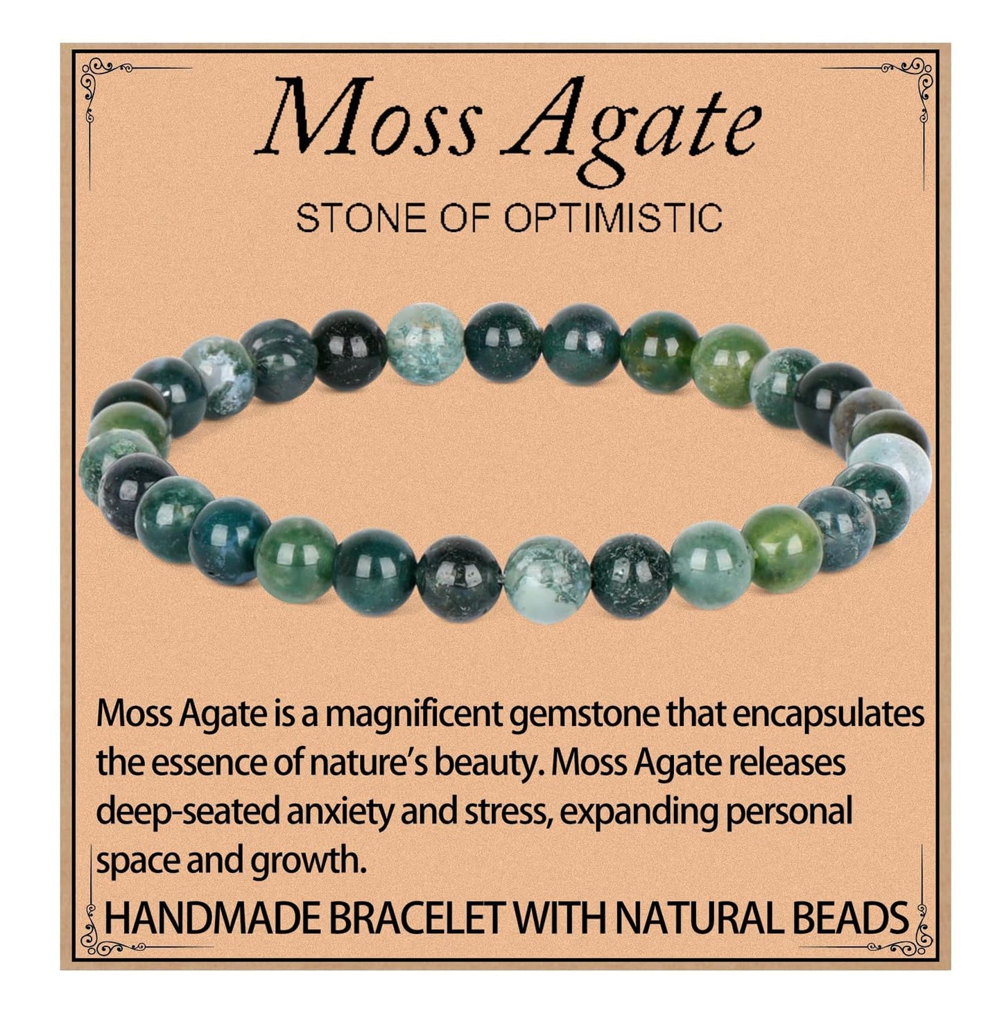 LPBeads Handmade Natural Gemstone Stretch Elastic 6mm Moss Agate Bracelet Healing Crystal Round Stone Beads Jewelry Gifts for Women Men