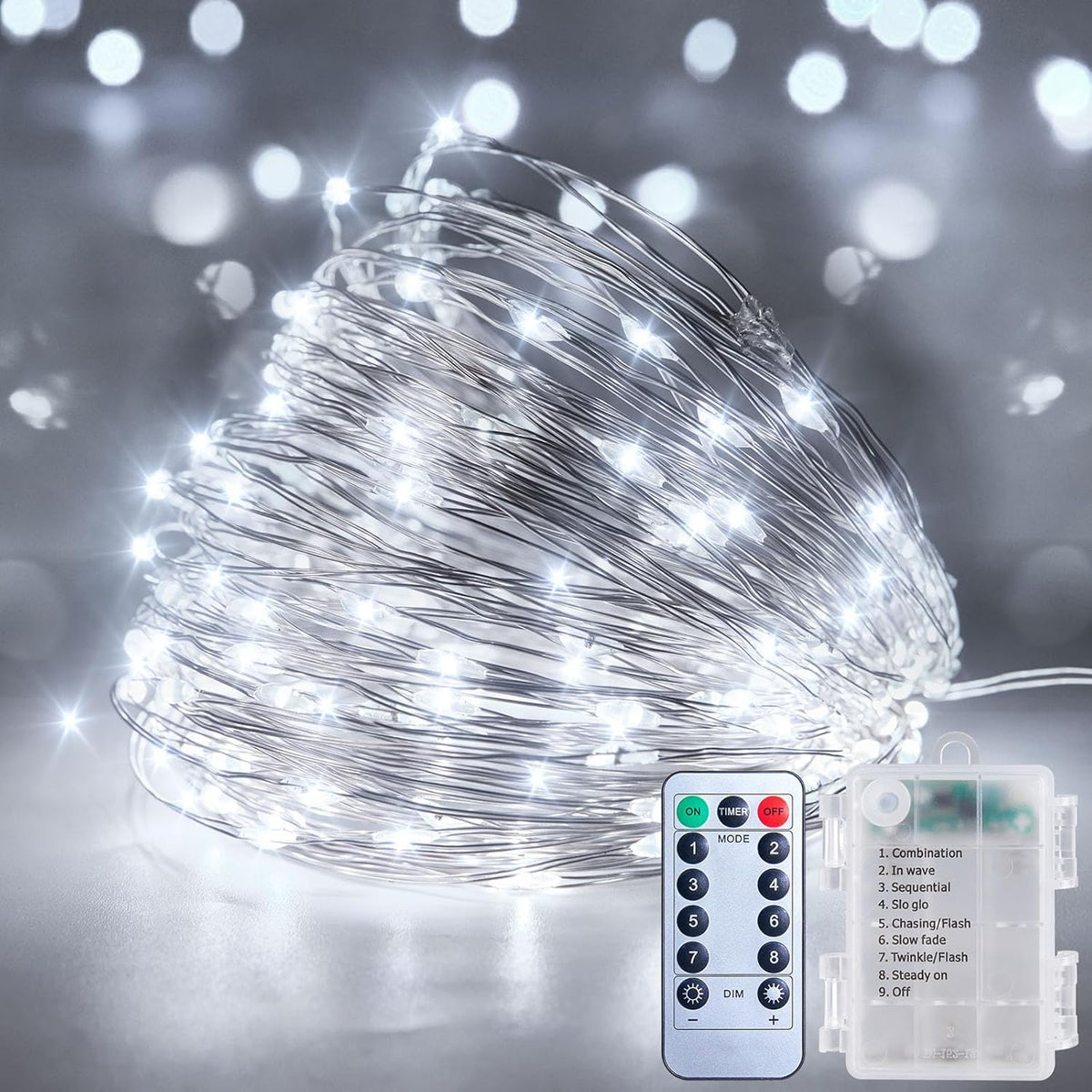Skiennix 33Ft 100LED Outdoor String Lights - Waterproof Pure White Fairy Lights with Remote for Indoor & Outdoor Decor