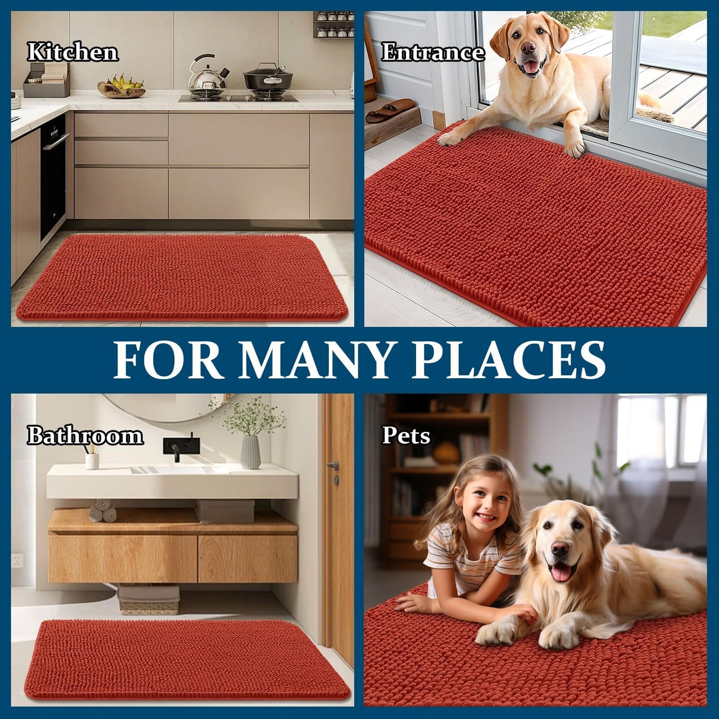 OLANLY Dog Door Mat - Absorbent Non-Slip Washable Doormat for Muddy Paws | 40x24, Maple Red