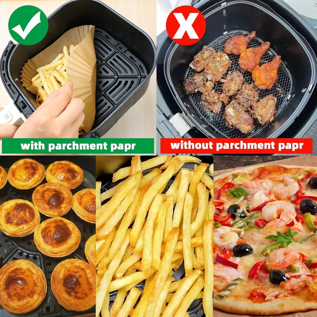 Air Fryer Liners | Non-Stick Disposable Parchment Paper for Baking & Roasting - 200 PCS 9'' Square for 5-8QT
