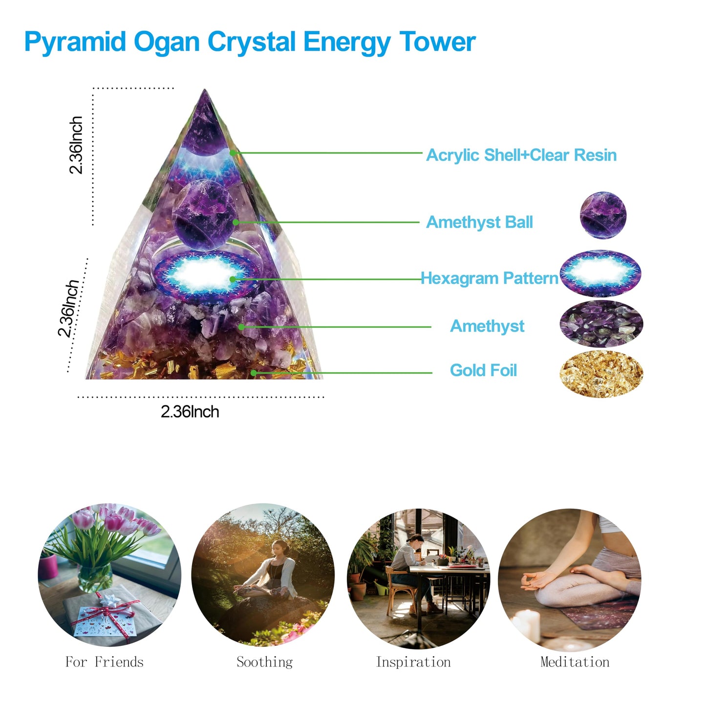 ycyingcheng Moonstone Crystal Orgone Pyramid Ogan Crystal Energy Tower, Nature Reiki Chakra Crushed Stone Jewelry, Crystal Pyramid for Home Decor (Crystal Pyramid-20)