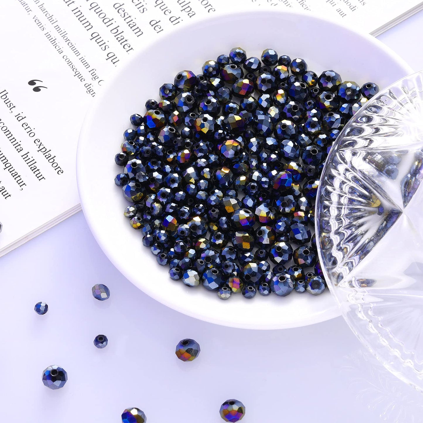 WILLBOND 600 Pcs Crystal Glass Beads for Jewelry Making Bulk Suncatcher Faceted Rondelle Loose Gemstone for Valentine's Day, Irish Holiday, Easter Bracelet DIY Crafts 8mm, 6mm, 4mm(Black AB Color)