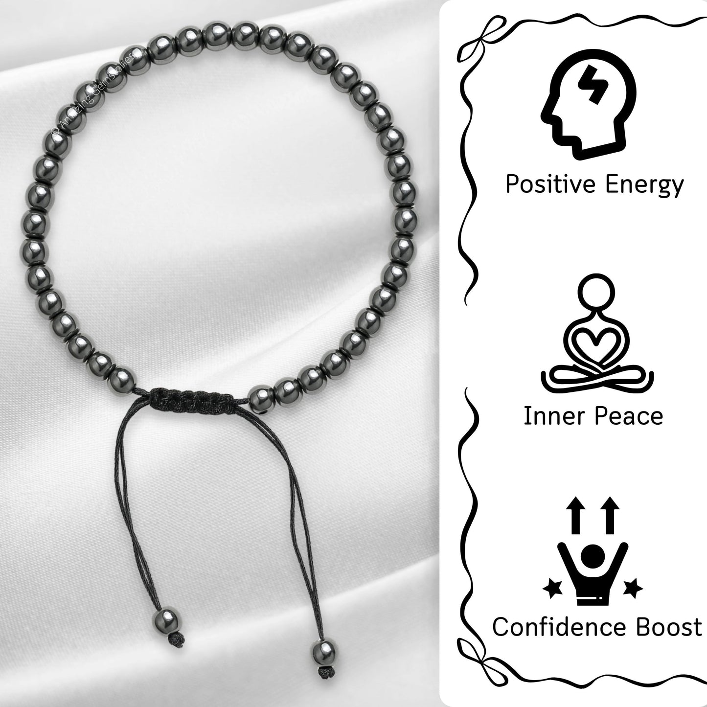 Amazing Gemstone Hematite Anklet Ankle Bracelet for Women - Adjustable Stone Anklets for Everyday Wear, Elegant Gift Jewelry for Mom, Sister or Friend