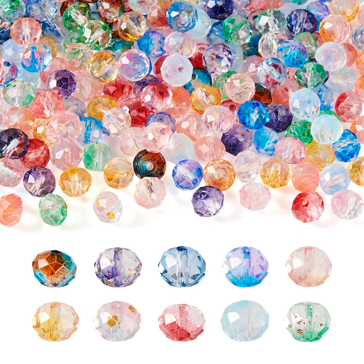 Elecrelive 200pcs Faceted Rondelle Beads 8mm Briolette Crystal Beads with Golden Foil Crystal Loose Beads for DIY Beading Bracelet Necklace Jewelry Making