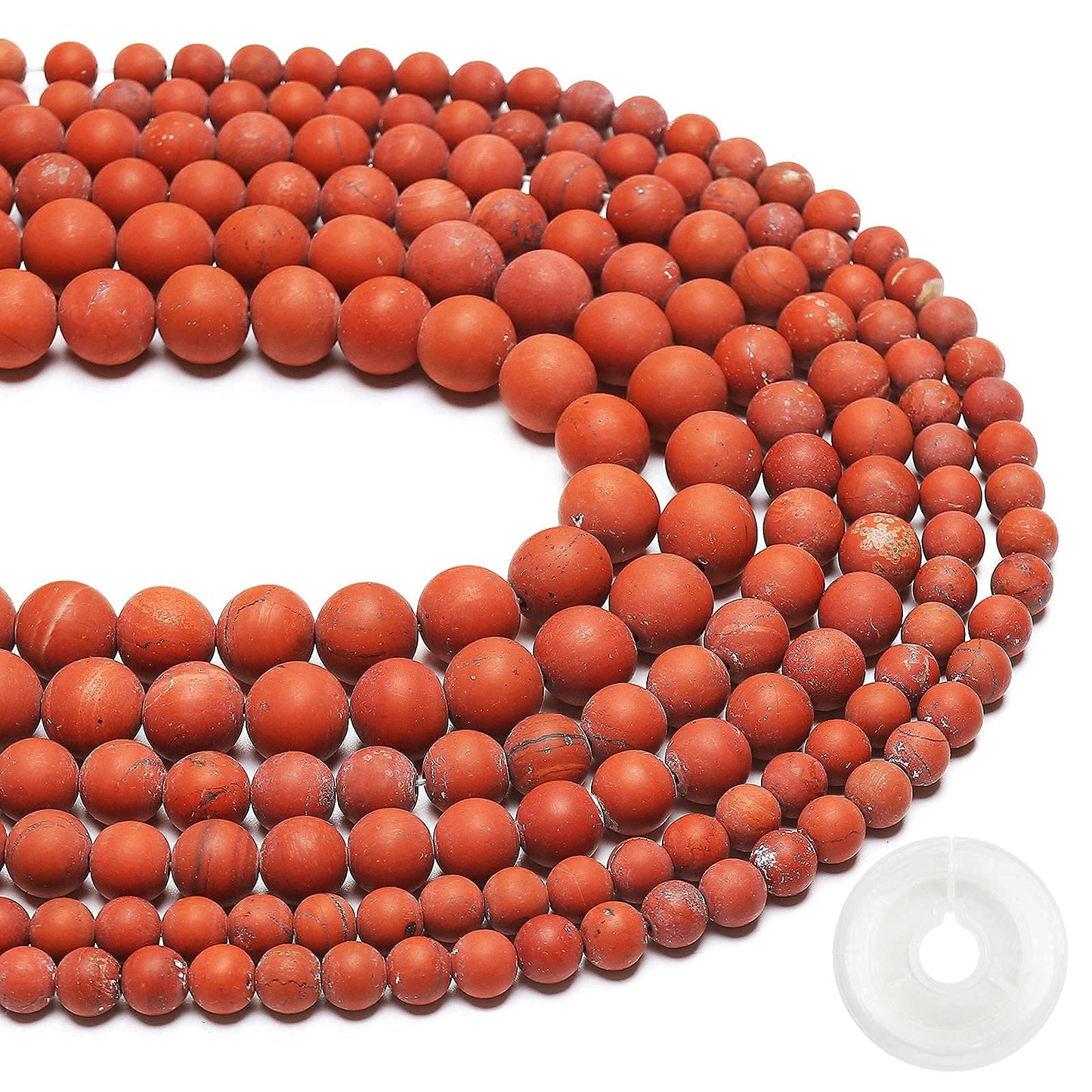 Natural Matte Red Jasper Beads, 6MM Round Frosted Unpolished Loose Gemstone Beads for Bracelet Necklace Jewelry Making, Energy Stone Healing Power with Stretch Beading Cord
