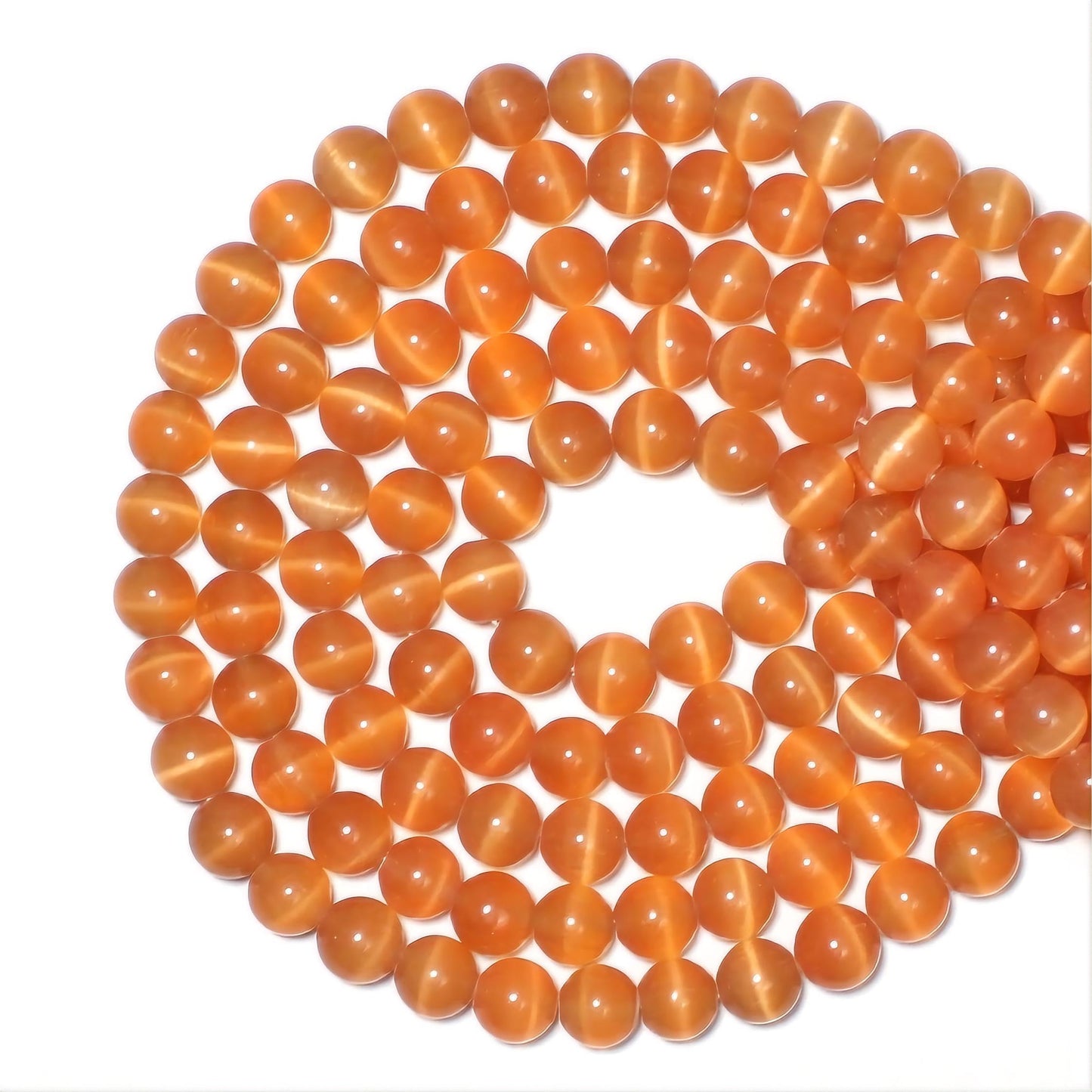MJDCB 45pcs Orange Cat Eye Stone Beads 8mm Round Crystal Loose Bead for Jewelry Making DIY Bracelets Necklace Accessories