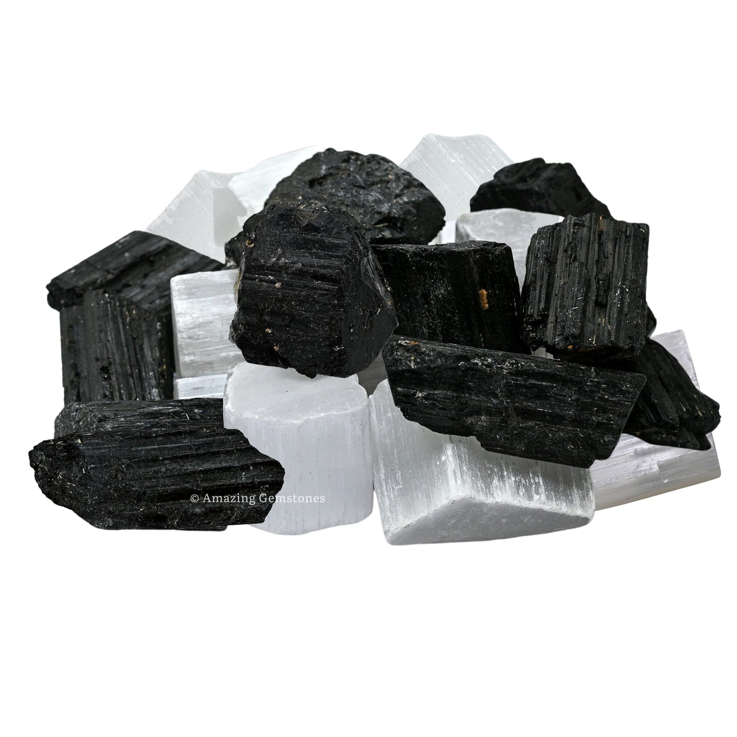 Amazing Gemstone Black Tourmaline Selenite Crystal - 1lb Bulk Raw Black Tourmaline Crystals and Selenite Healing Crystals for Protection, Crystal Grid, Energy Piedra Selenita Original
