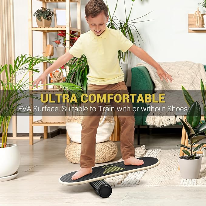 Sportneer Balance Board 7 Modes Wobble Board with Adjustable Stoppers Exercise Balancing Stability Trainer for Improve Balance, Surf Trainer & Physical Therapy - Roller and 2.8'' Ball Included