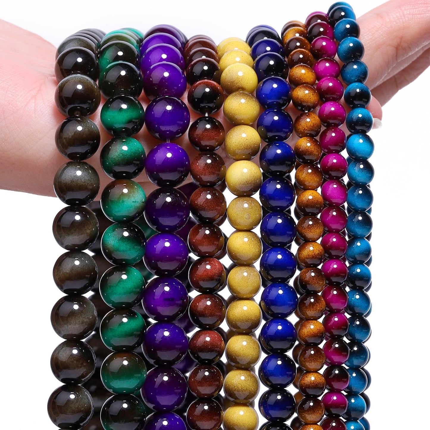 Song Xi 38PCS 10mm Green Tiger Eye Gemstone Beads for Jewelry Making, Round Smooth Glass Beads for DIY Bracelet Necklace Earring Keychain, Arts and Crafts, for St. Patrick's Day Wedding Birthday
