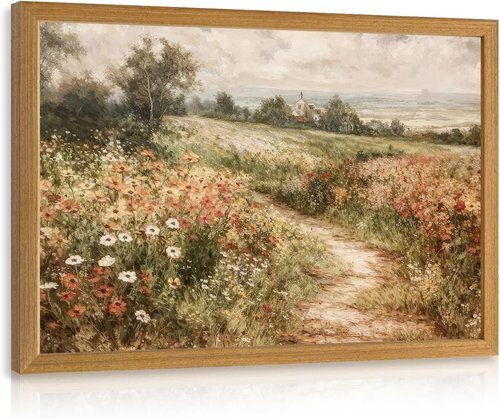 LLEEMPI Vintage Wildflower Wall Art - Rustic Botanical Canvas Painting | 12x16 Inch Framed Decor for Home