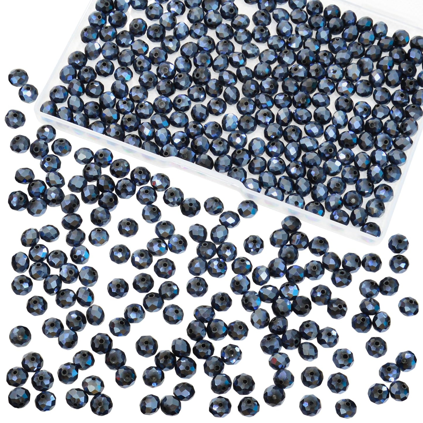 Laopottbeads 460Pcs 8mm Crystal Glass Beads for Jewelry Making Beads for Bracelets Necklace Pendants Making Supplies(Navy Blue)