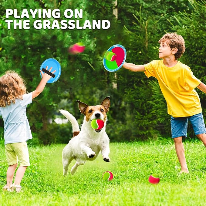 Toss and Catch Ball Game Set, Beach Outdoor Toys for Kids Boys with Paddle, Balls and Storage Bag, Yard Backyard Outside Indoor Toys Games Gifts for Kids Boys Girls Ages 3 4 5 6 7 8 9 10