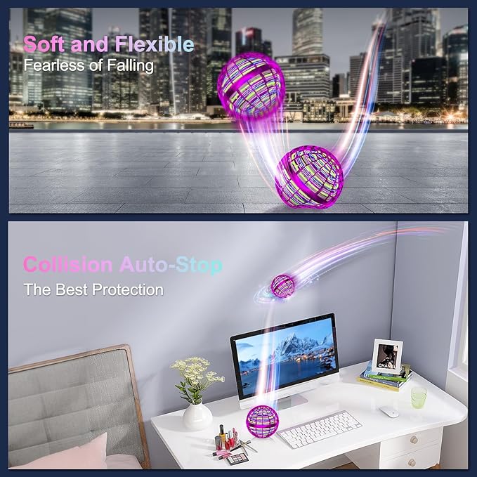 Flying Orb Ball (Pink, 2025 Upgraded) with Dazzling Lights, Magic Hover Spinner, Boomerang Drone, Floating Cosmic Globe, Kids Outdoor Toys for 6 7 8 9 10 Year Old Boys Girls