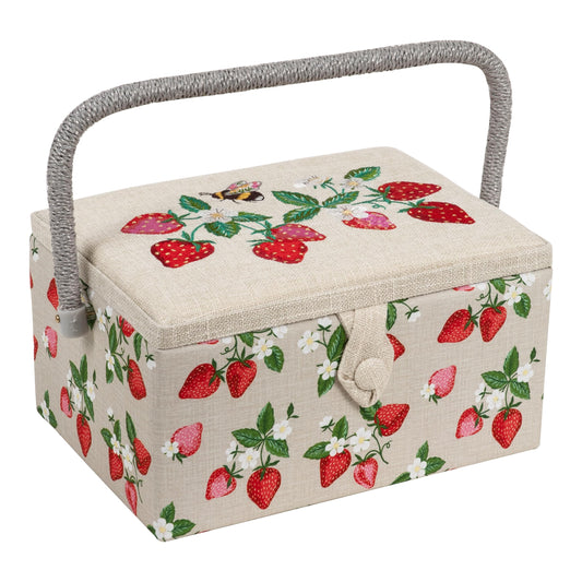 Hobby Gift Medium Sewing Box Craft Storage Box with Handle Internal Accessories Tray Pin Cushion and Pocket for Sewing Knitting and Hobby Supplies