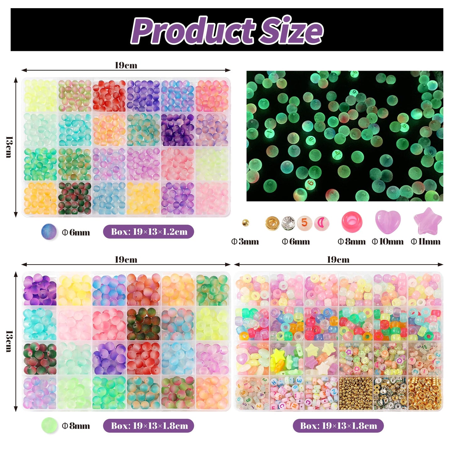 Glow in The Dark Beads for Jewelry Making - 1890Pcs Glow Craft Beads Bracelet Making Kit with Crystal Beads, Letters, Numbers & Pony Beads for Bracelet Necklace Earrings Making, DIY Craft Supplies
