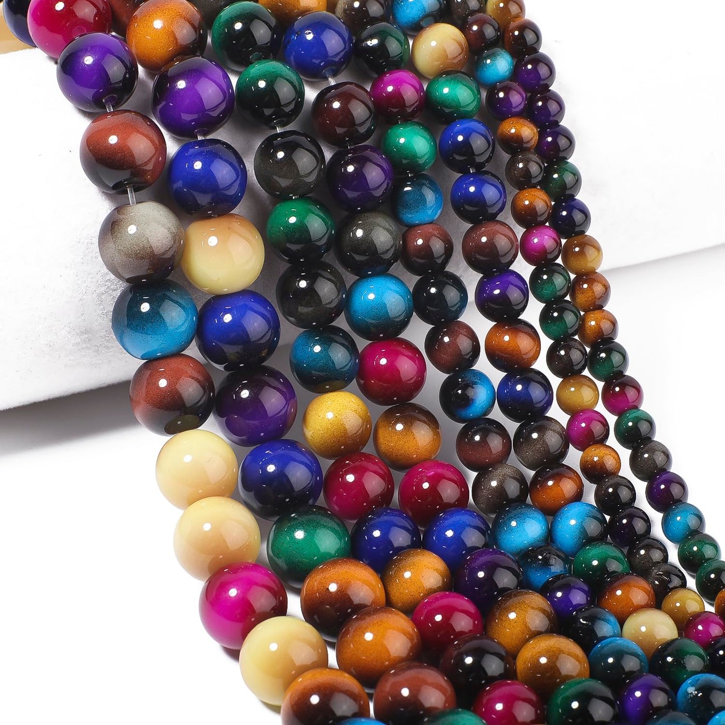Song Xi 28PCS 12mm Mixed Color Tiger Eye Gemstone Beads for Jewelry Making, Round Smooth Glass Beads for DIY Bracelet Necklace Earring Keychain, Arts and Crafts, for Christmas Wedding Birthday