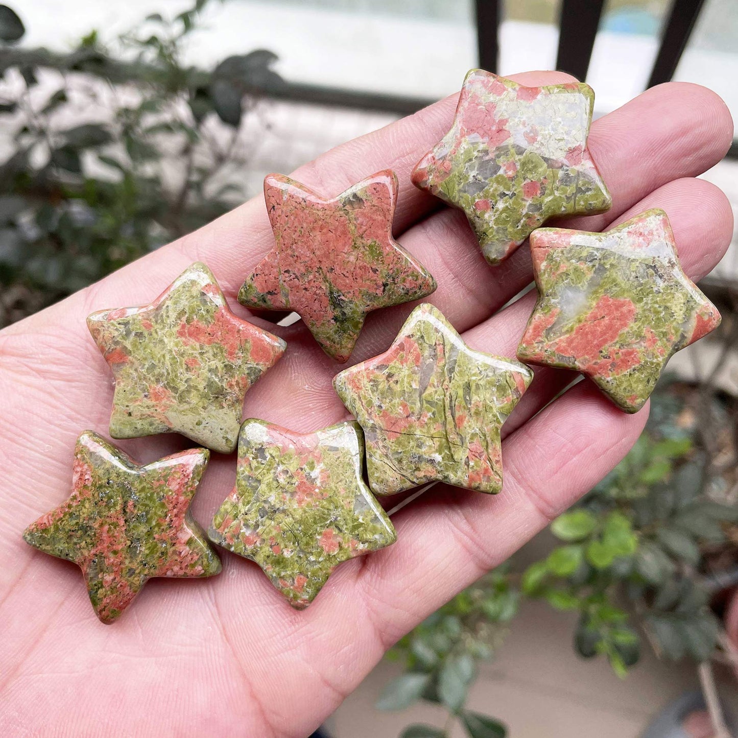 Fekuar Unakite Crystal Star Chakra Stones for Reiki Healing Yoga Balance Meditation Polished Mini Pocket Palm Stone 1 Inch (30mm)