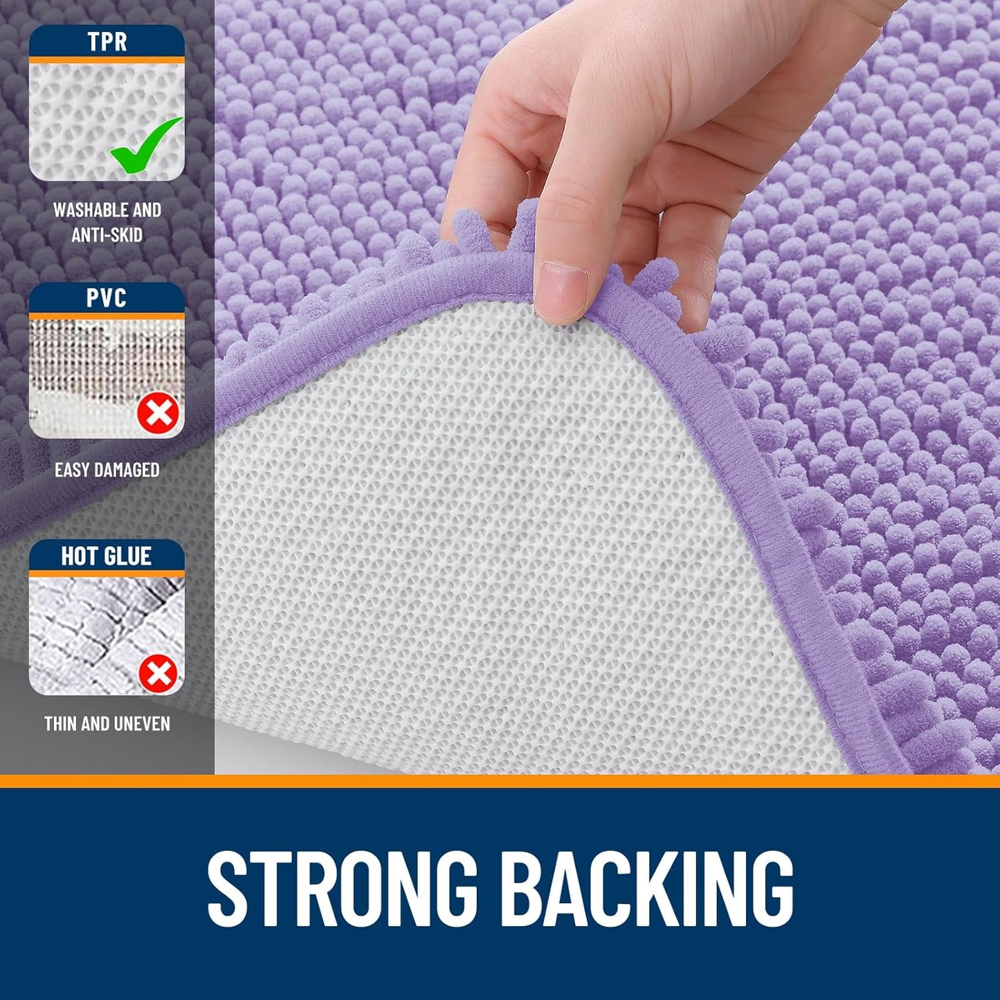OLANLY Large Bath Rugs - Extra Soft Chenille with Rubber Backing | Quick Dry, Machine Washable, Lavender 70x46