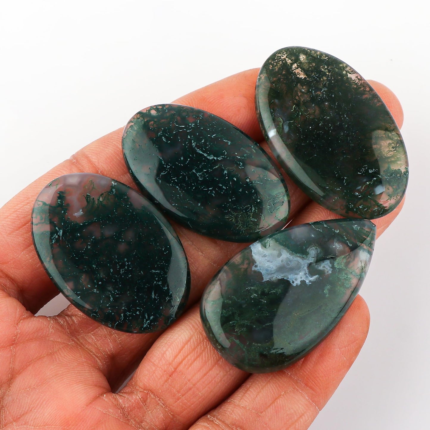CRYSTALIS 4pcs, 25-30mm Natural Moss Agate Loose Gemstone Wholesale Bulk Cabochons Jewelry Making Supply, Chakra & Healing Polished Stones, Wire Wrapping, DIY, Gem Collection [AA+]