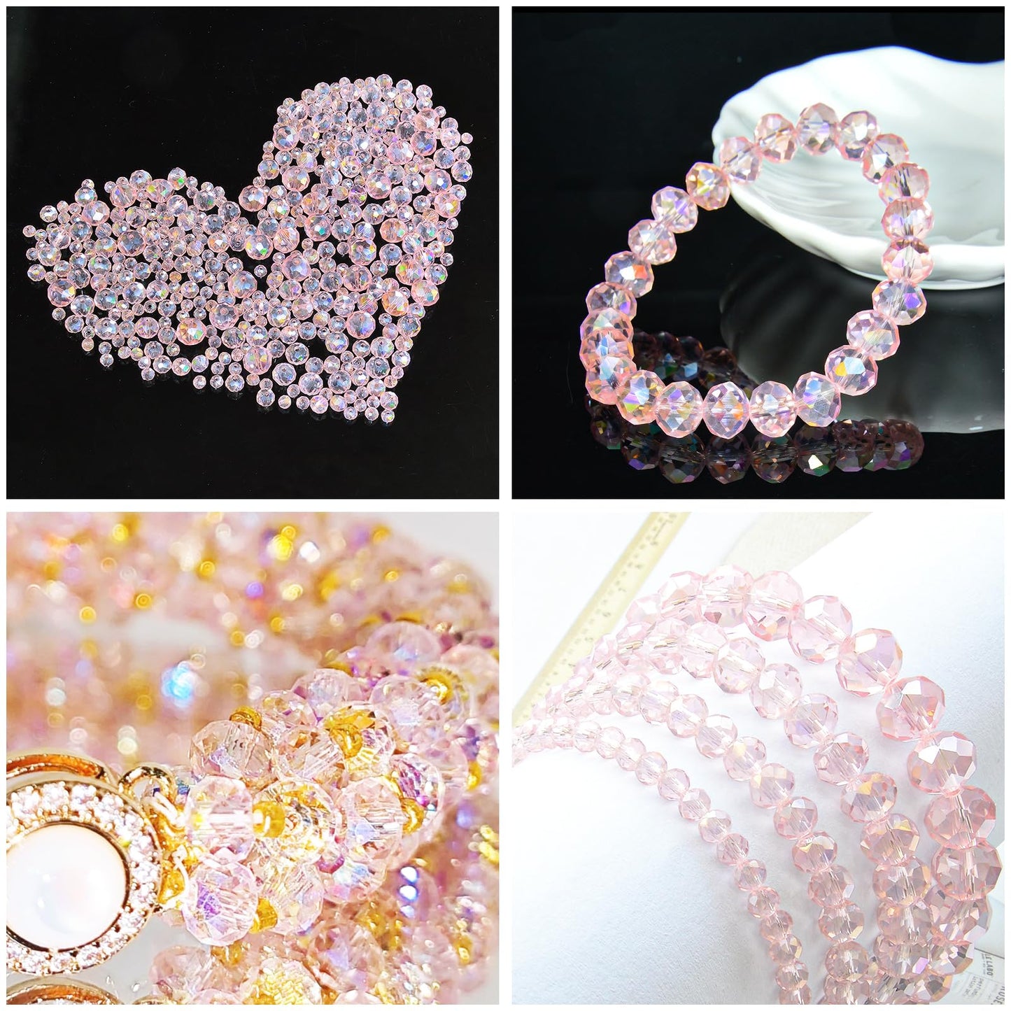 Laopottbeads 1200Pcs 4mm Crystal Glass Beads for Jewelry Making Beads for Bracelets Necklace Pendants Making Supplies(Pink)