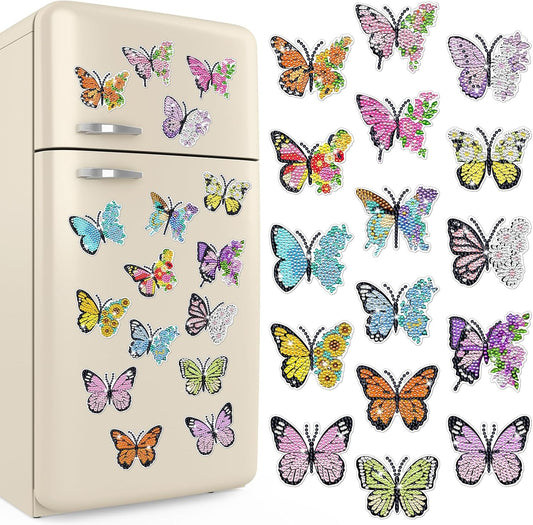 Umigy Butterfly Diamond Art Magnets Kit - 16 Pcs DIY Gem Art for Refrigerator | Spring Home Decor