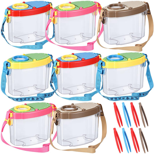 Halloscume 8 Pack Insect Bug Viewer Kit for Kids with Tweezers Explorer Outdoor Set Bug Catcher Containers for Insects Magnifying Insect Box Observation Kit for Science Nature (Deep Colors)