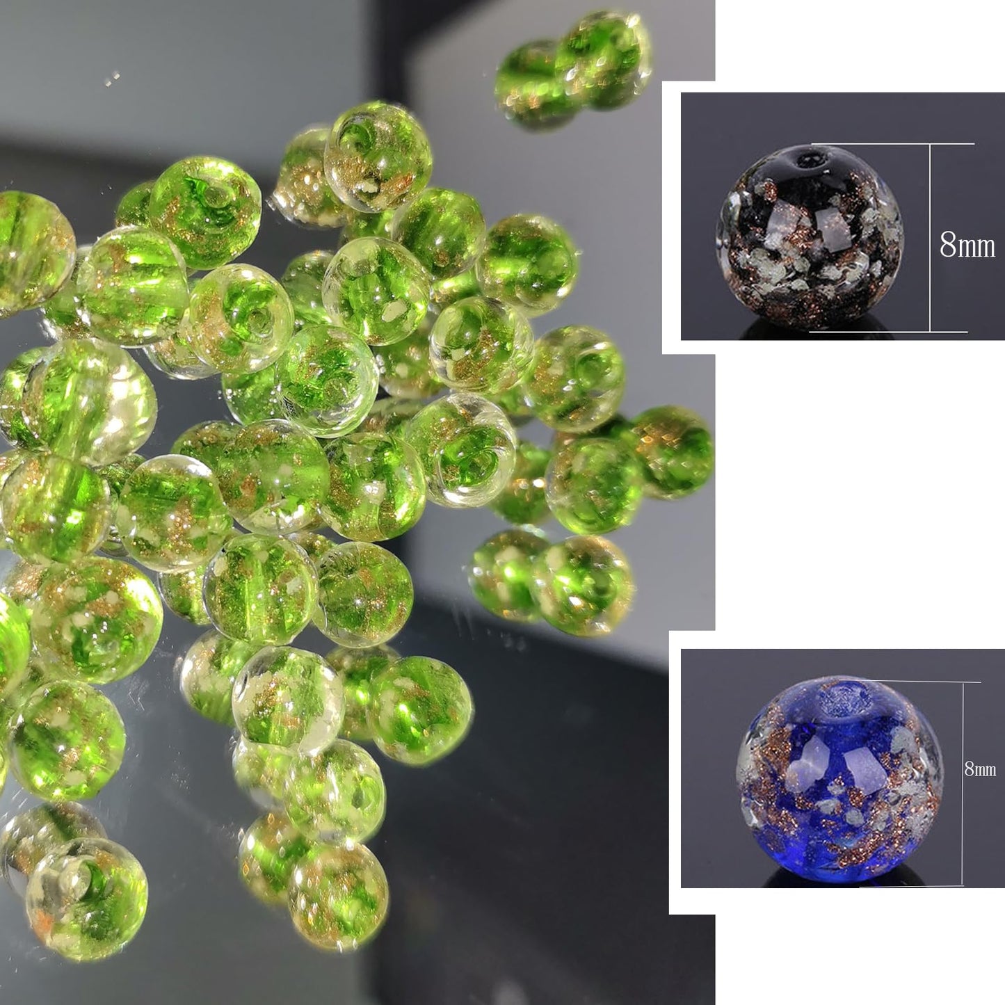 200 PCS 8mm Glow in The Dark Beads Bulk Round Luminous Glass Beads with Holes for Jewelry Making Bracelets Earrings Necklace Glow Loose Spacer Ball Beads