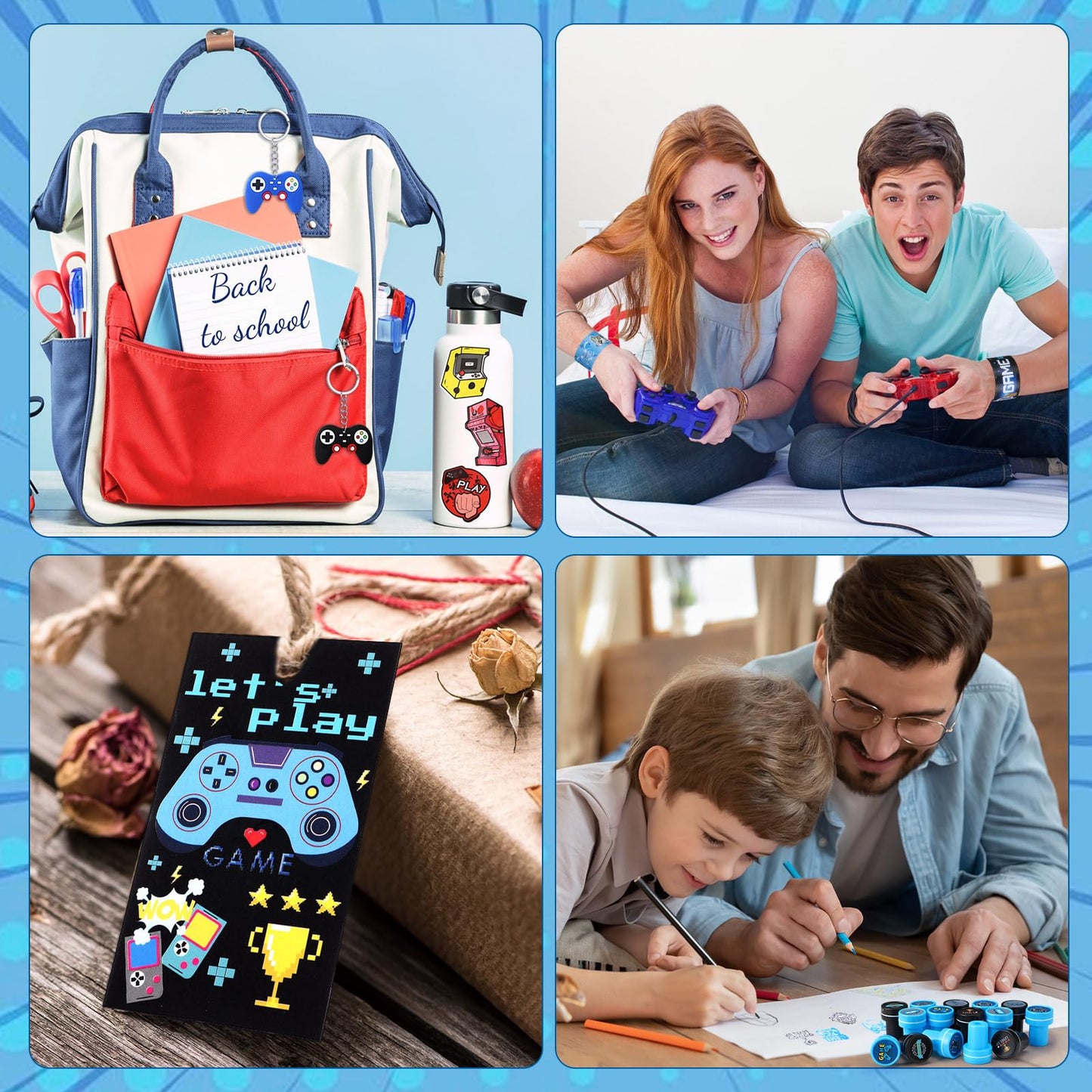 Sayglossy 251 Pcs Cool Video Game Party Favors Set Includes Gift Bags Pencils Notebook Sharpener Slap Bracelets Rings Keychains Tattoo Gaming Stickers Stamper Gamer Party Favors Birthday